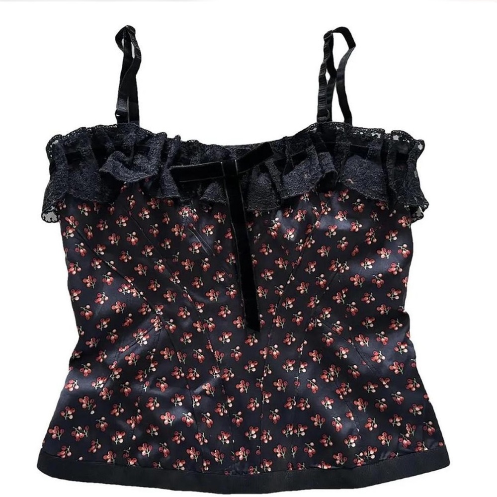 D&G Black Floral Camisole with Ruffles